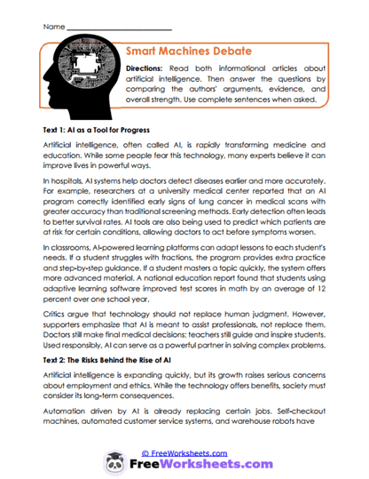 Smart Machines Debate Worksheet