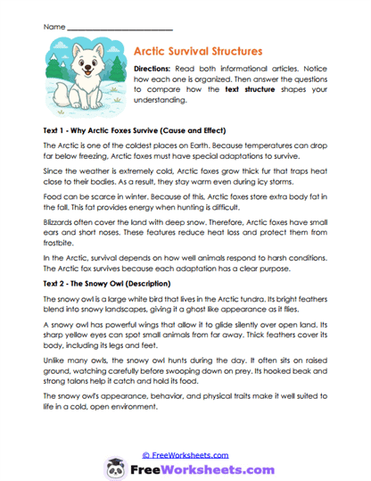 Arctic Survival Structures Worksheet