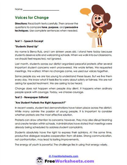 Voices for Change Worksheet