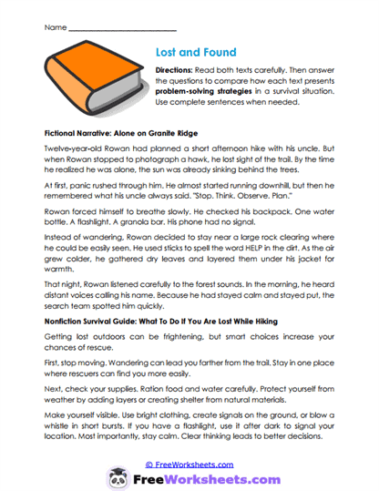 Lost and Found Worksheet
