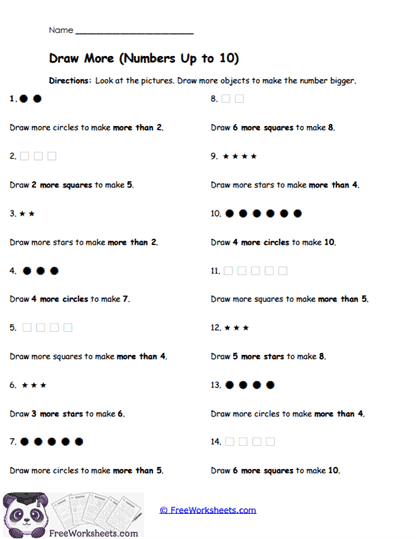 Draw More (Numbers Up to 10) Worksheet