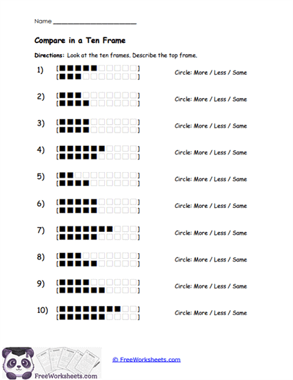 Compare in a Ten Frame Worksheet