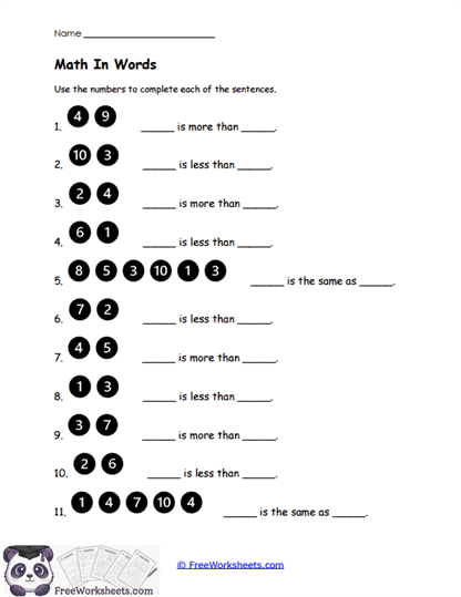 Math In Words Worksheet