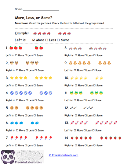 More, Less, or Same? Worksheet