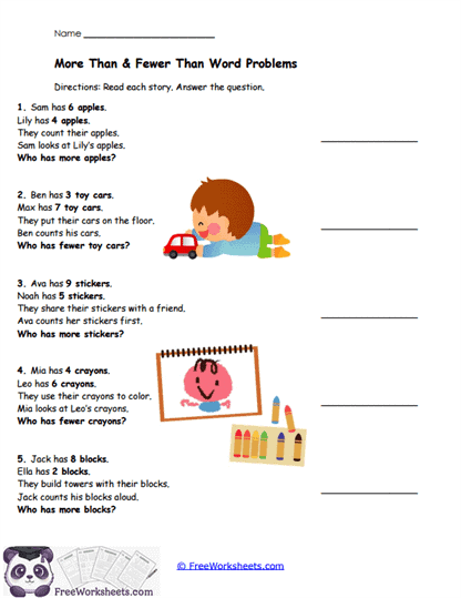 Comparison word problems up to 10 1