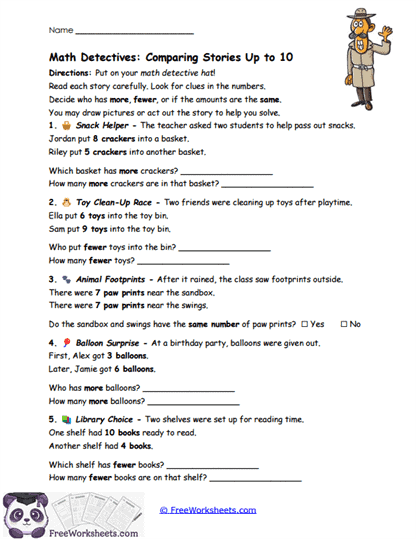 Math Detectives: Comparing Stories Worksheet