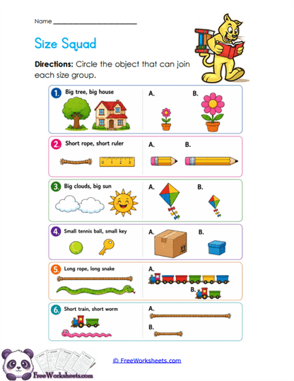 Size Groups Worksheet