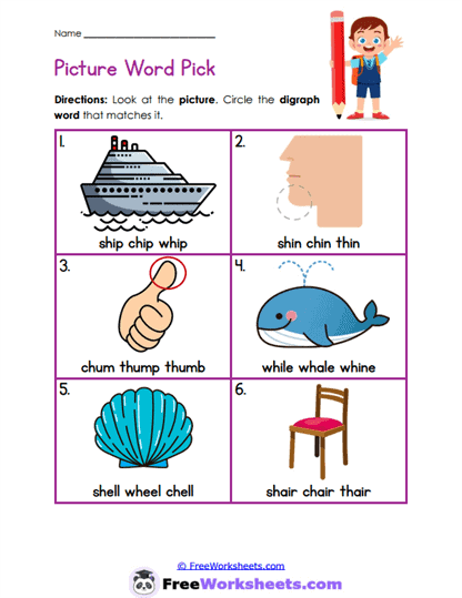 Picture Word Pick Worksheet