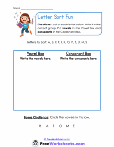 Consonants and Vowels Worksheets For Kindergarten - FreeWorksheets.Com