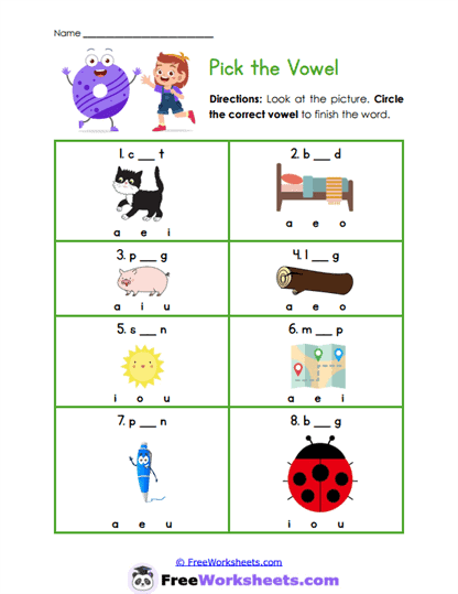Pick the Vowel Worksheet