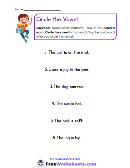 Circle the Vowel Sound Worksheet