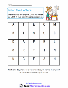 Consonants and Vowels Worksheets For Kindergarten - FreeWorksheets.Com