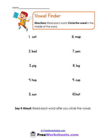 Vowel Finder Worksheet