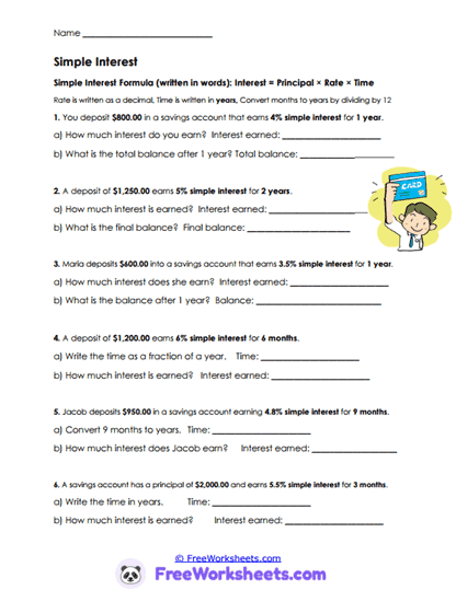 Interest Earnings Worksheet