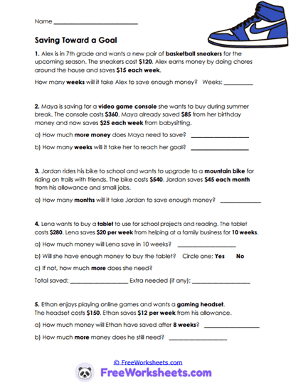 Savings Goals Worksheet