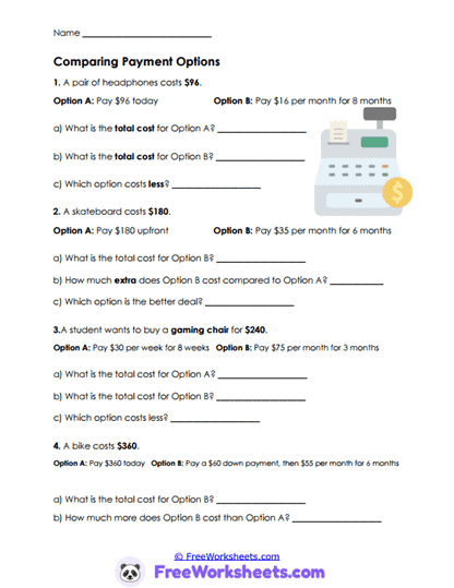 Payment Plans Worksheet