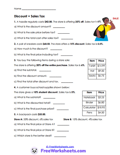Sale Savings Worksheet