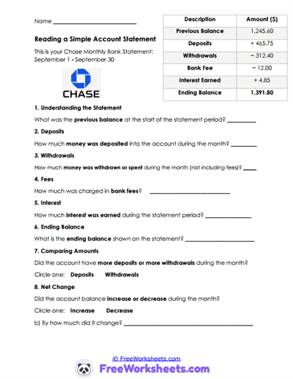 Statement Review Worksheet