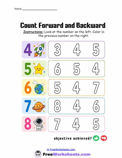 Previous Number Worksheet