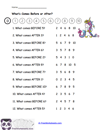 What's Comes Before or After? Worksheet