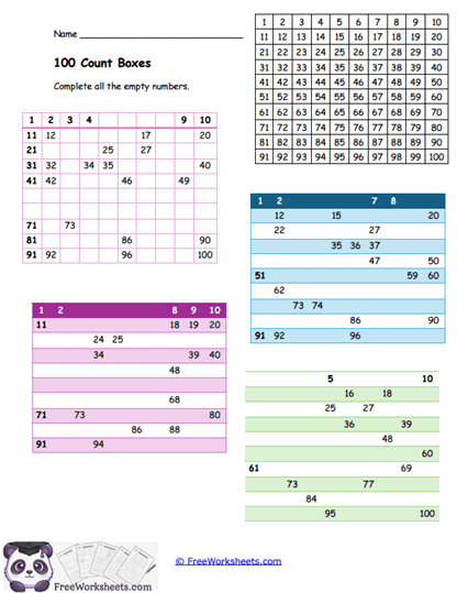 100 Count Boxes Worksheet