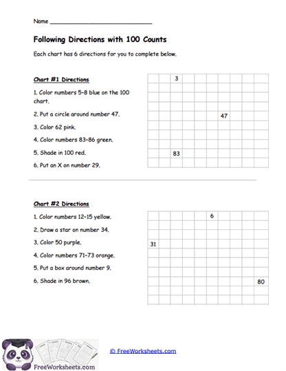 Number Directions Worksheet