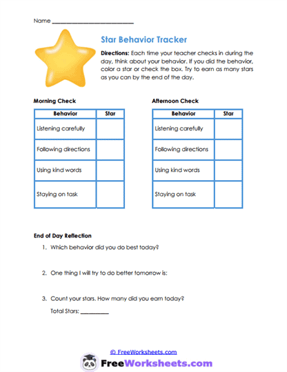 Star Success Worksheet