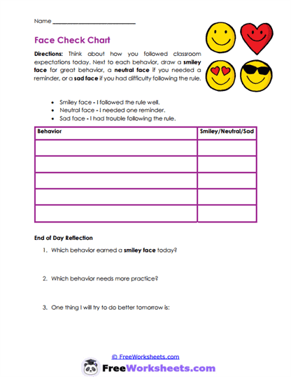 Face Feedback Worksheet