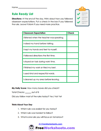 Rule Check Worksheet