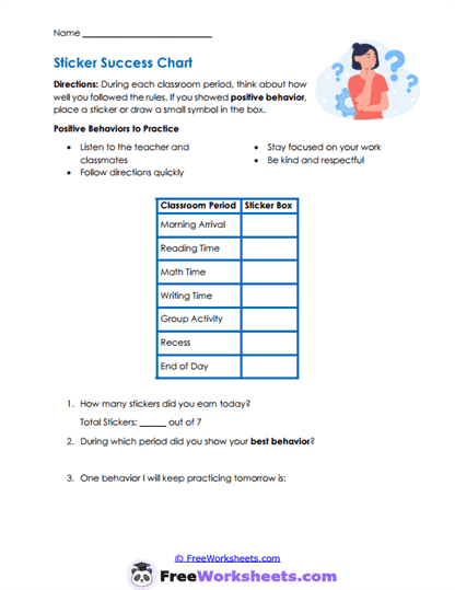 Sticker Success Worksheet