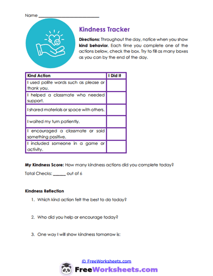 Kindness Count Worksheet