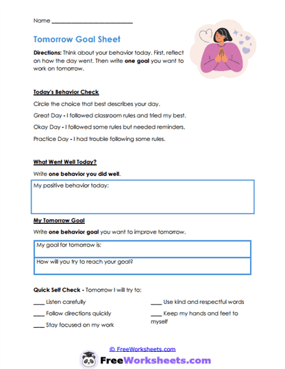 Tomorrow Plan Worksheet
