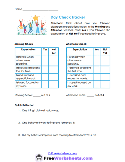 Daily Check Worksheet