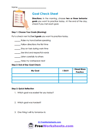 Goal Check Worksheet