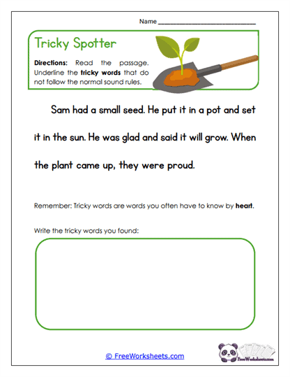 Tricky Spotter Worksheet