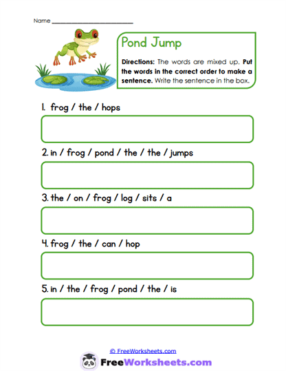 Pond Jump Worksheet