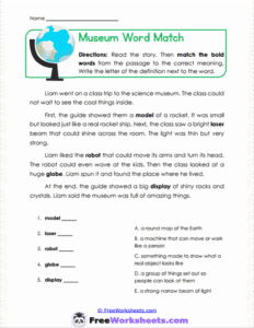 Museum Meaning Match Worksheet - FreeWorksheets.com