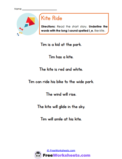 Kite Ride Worksheet