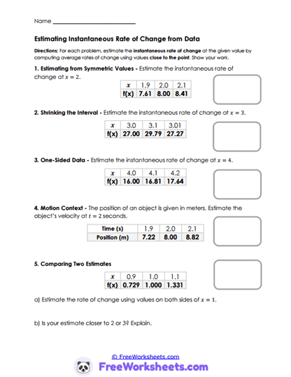 Rate Estimates Worksheet