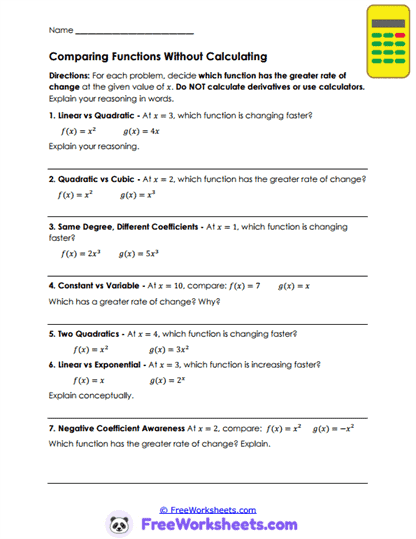 Function Speeds Worksheet