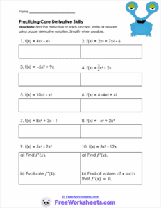 Derivative Skills Worksheet - FreeWorksheets.Com