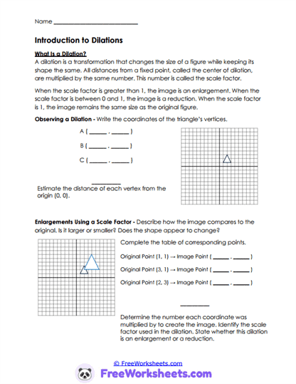 Size Shift Worksheet