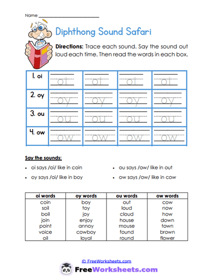 Grade 1 Diphthongs oi, oy, ou, ow Worksheet Collection
