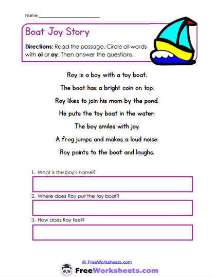 Boat Joy Story Worksheet