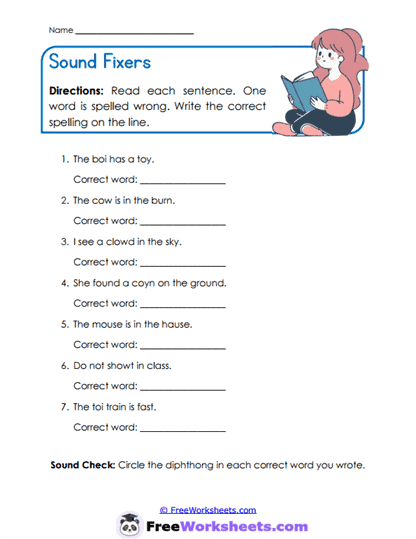 Diphthong Word Hunt Worksheet