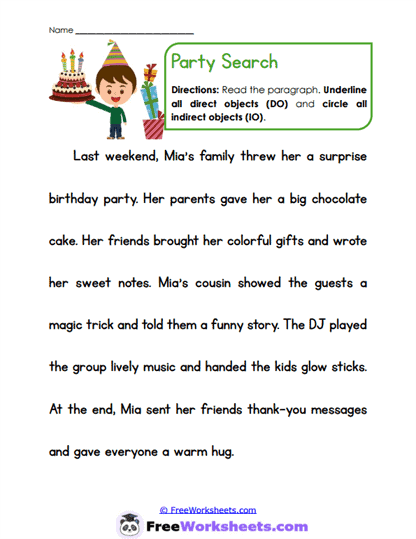 Party Objects Worksheet