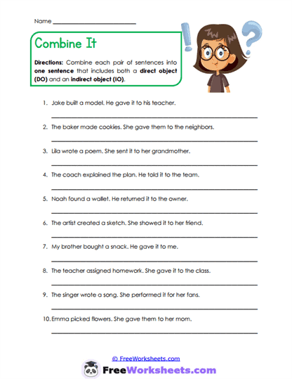 Sentence Combining Worksheet