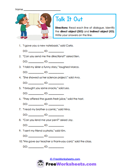 Dialogue Objects Worksheet