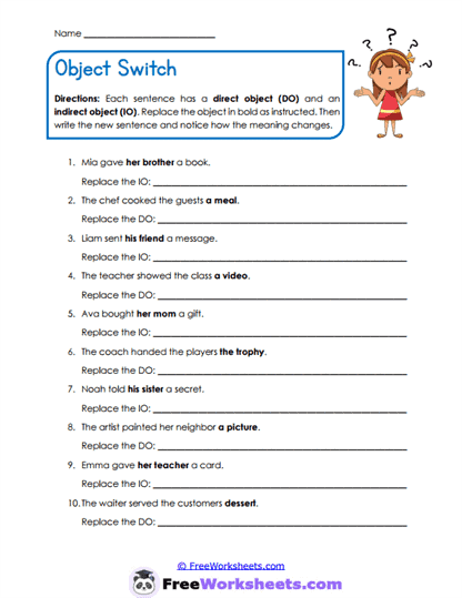 Object Replacement Worksheet