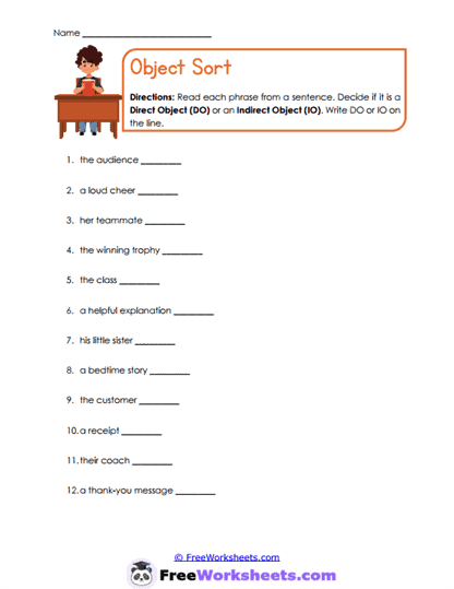 Object Sorting Worksheet